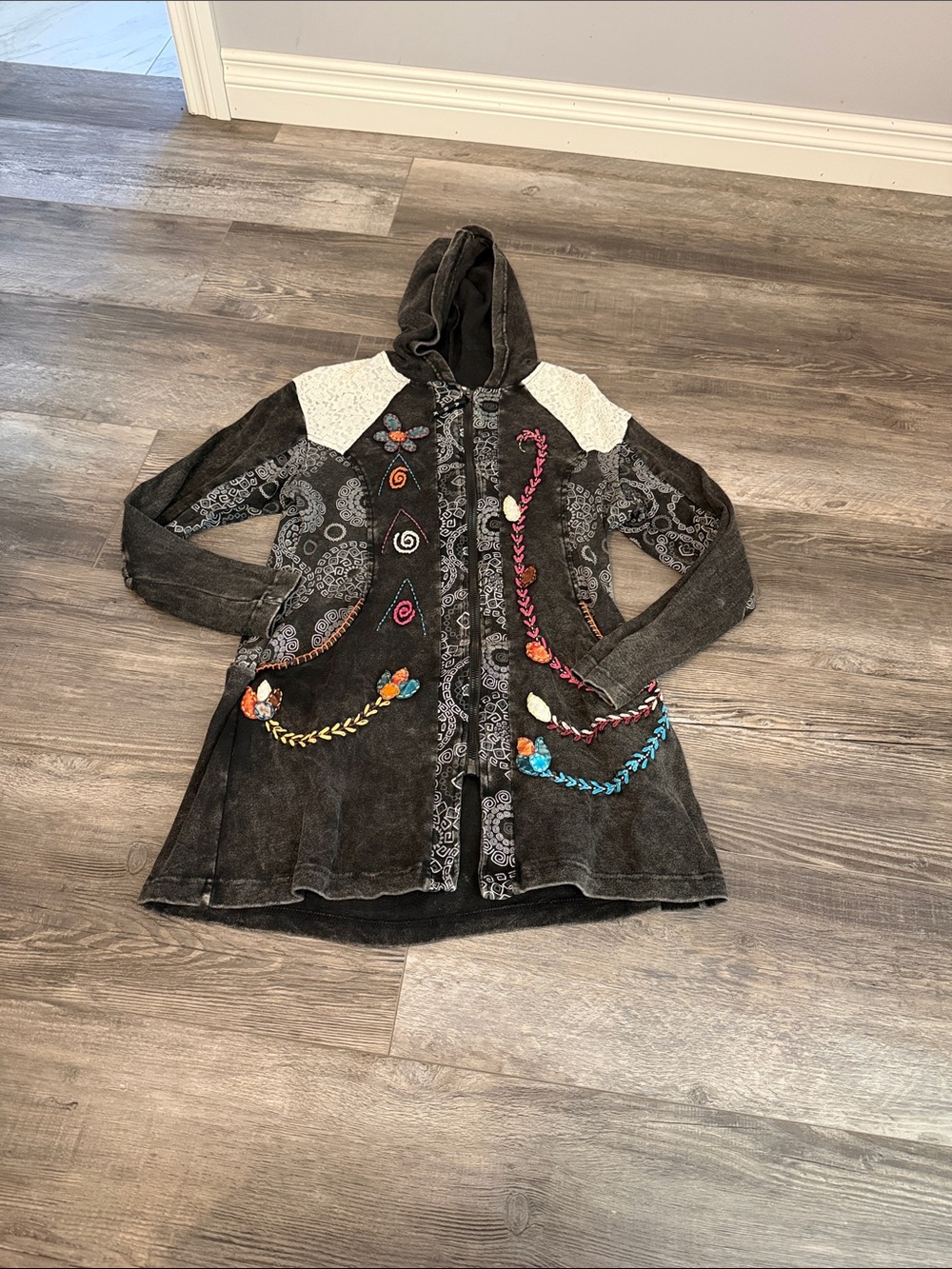 Ark Imports Embroidered Hooded Dark Gray Women's Jacket